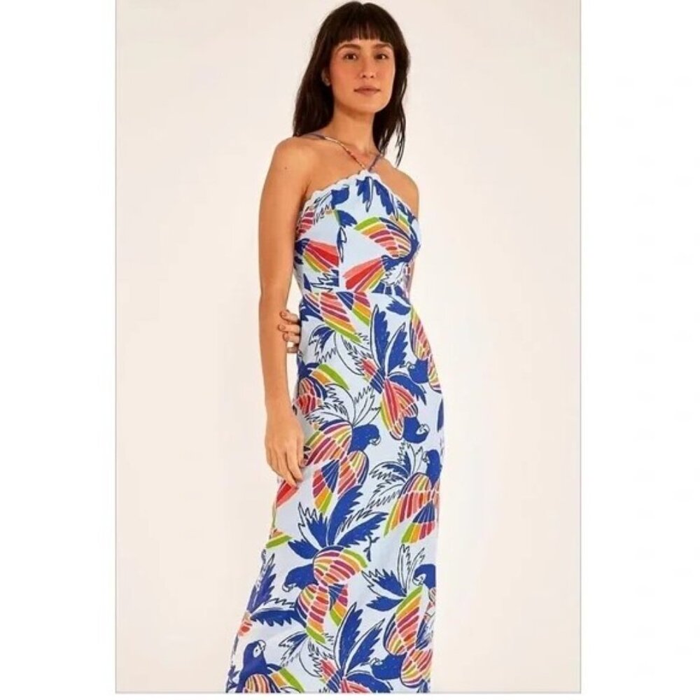 Farm Rio Blue Color Birds Midi Dress NWT Size XL - Picture 3 of 16